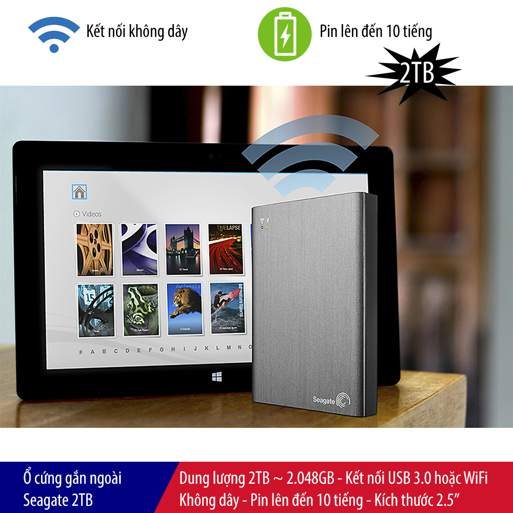 Ổ cứng di động HDD SEAGATE 2TB Wireless Plus Series USB 3.0 STCV2000300