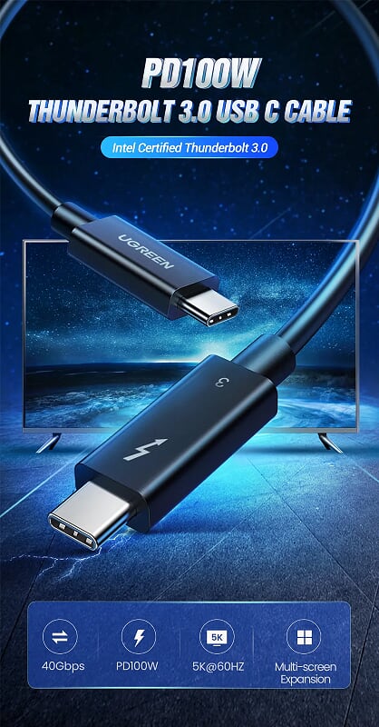 CÁP USB TYPE-C THUNDERBOLT 3 HỖ TRỢ PD UGREEN 70952