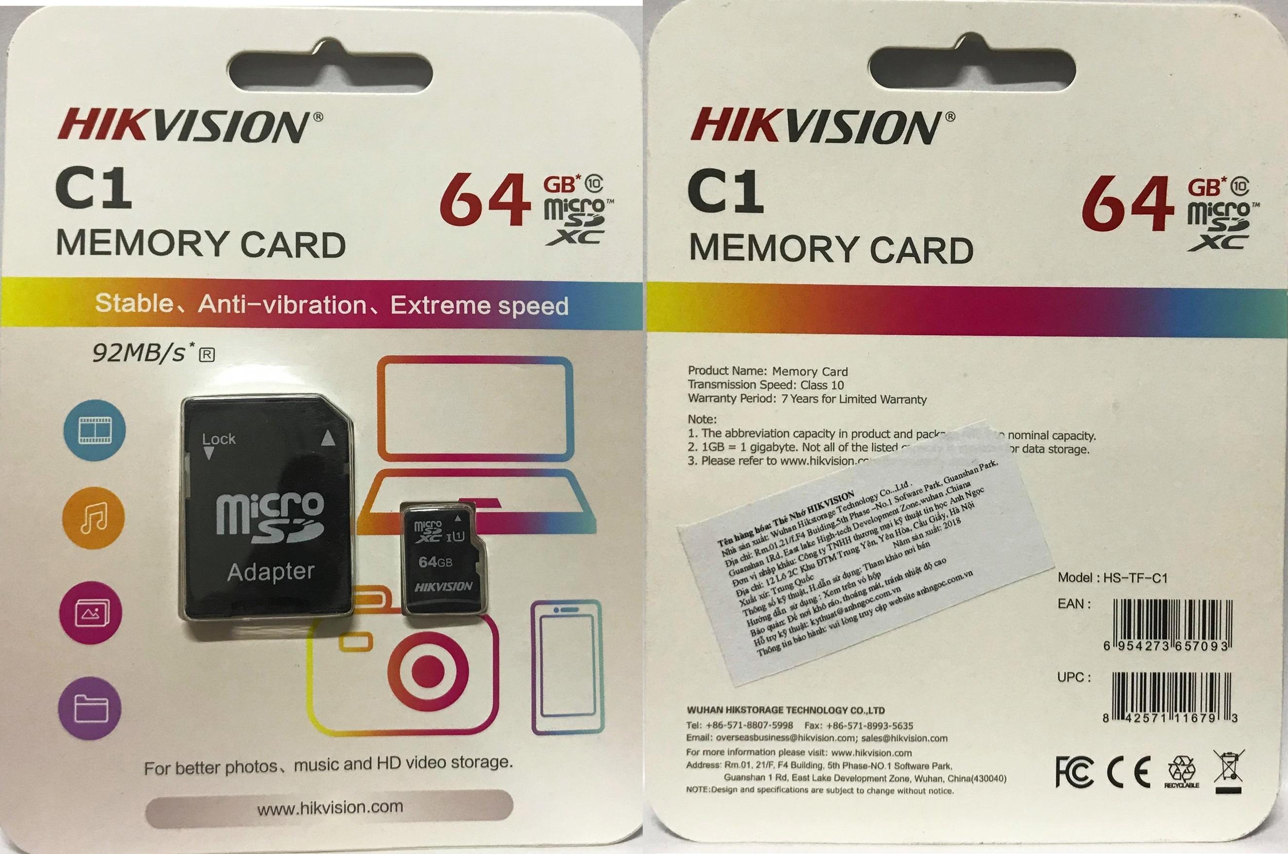 Thẻ nhớ camera Hikvision HS-TF-C1 - 64GB
