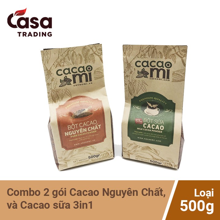 Combo Cacao Nguyên Chất và Cacao Sữa 3in1 CacaoMi 500g