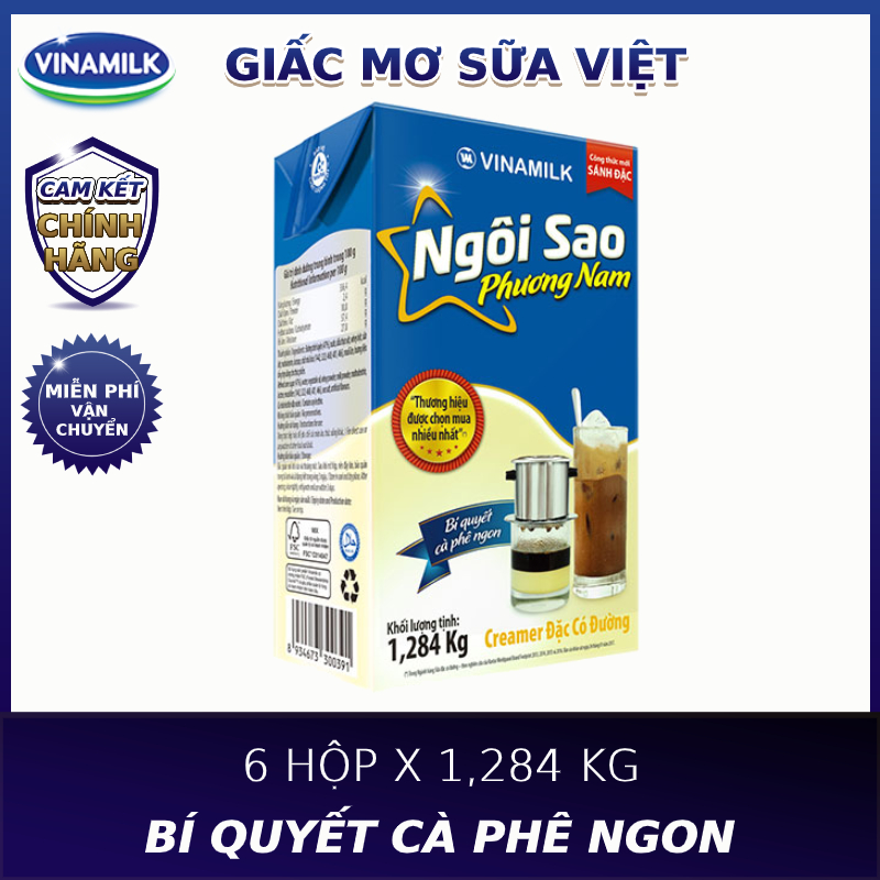 Sữa đặc Ngôi Sao Phương Nam xanh biển 1.284Kg combo 6 hộp