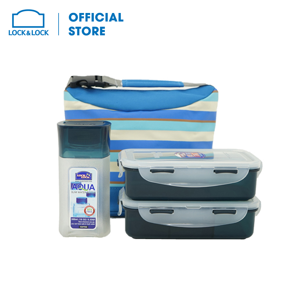 Bộ túi cơm hộp Lock&Lock Lunch Box W/Stripe pattern Bag HPL758S3SG