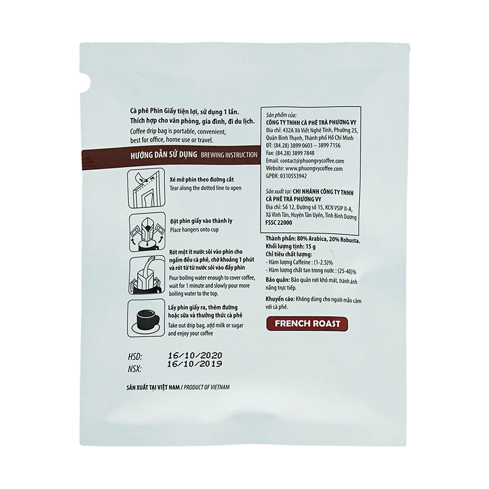 Cà phê phin giấy PV Fine Coffee French Roast