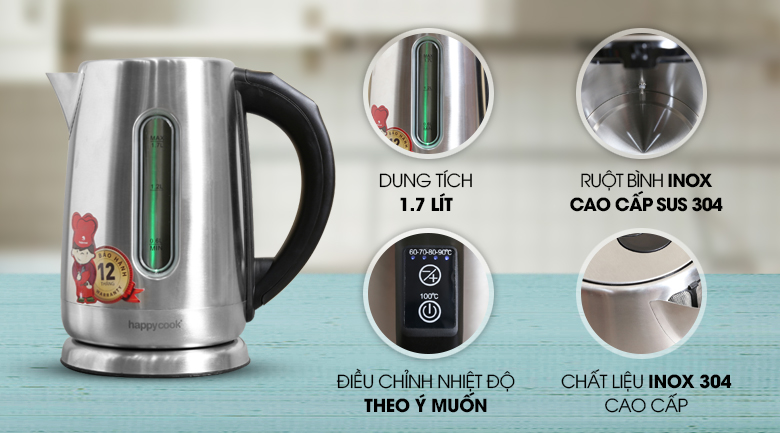 Ấm Siêu Tốc Happy Cook HEK-170D (1.7L)