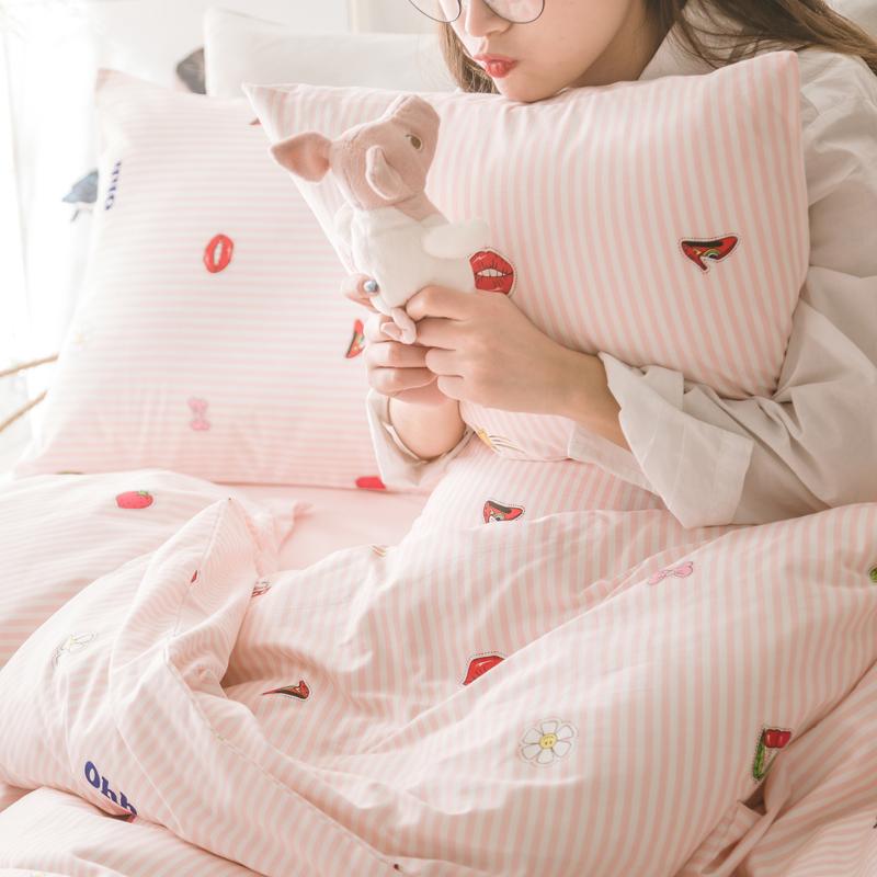 Công Chúa Trong Vỏ Gối Màu Hồng Giản Lược 100% Cotton Sinh Viên Sọc Chéo 100% Cotton Đơn Vỏ Gối Cặp 48X74