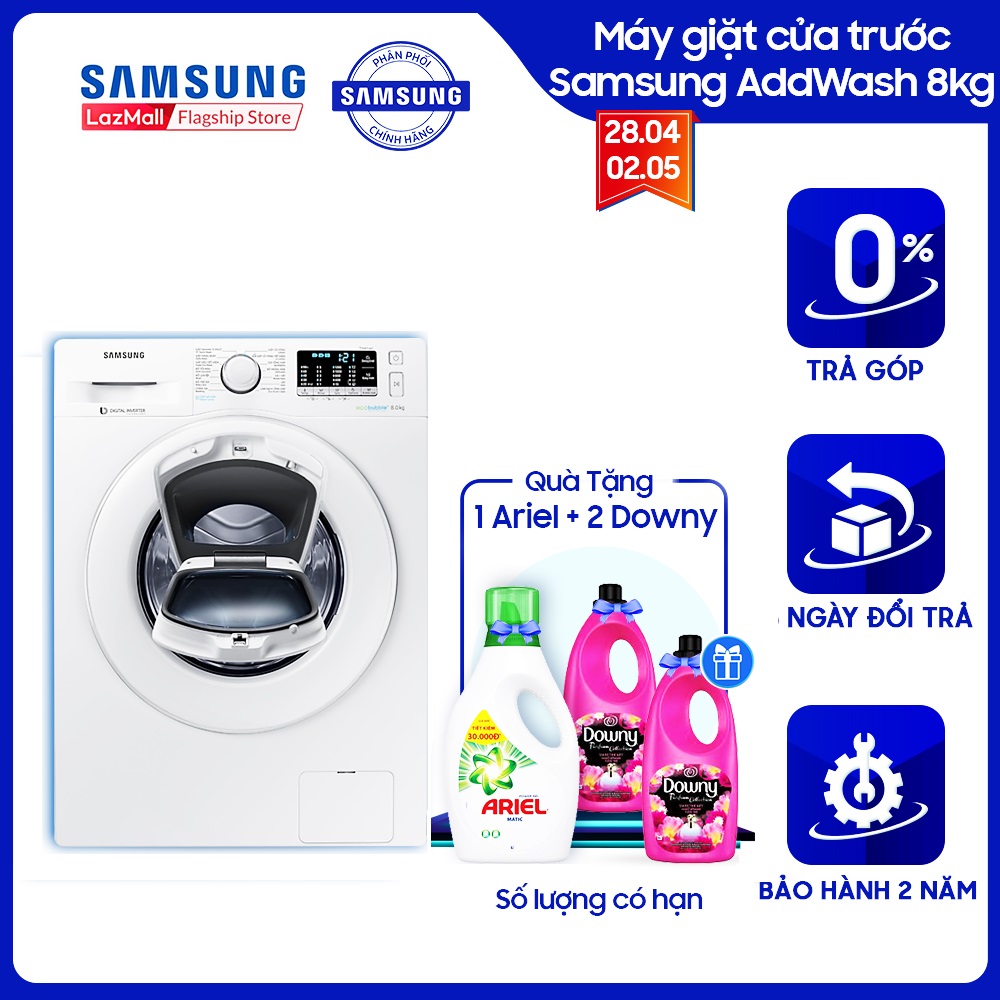 Máy giặt Samsung AddWash Inverter WW80K52E0WW/SV - 8 kg, Lồng ngang
