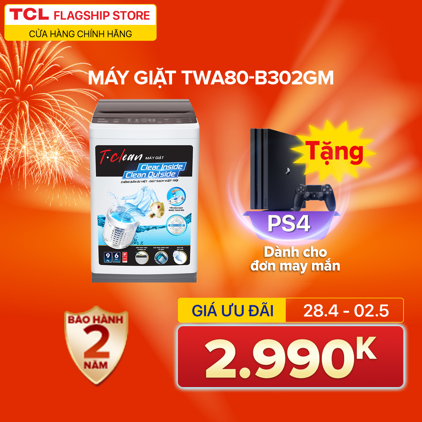 Máy giặt TCL 8 Kg TWA80-B302GM
