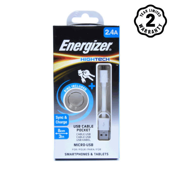 Cáp sạc Energizer Micro USB Pocket C21UBMCABK4