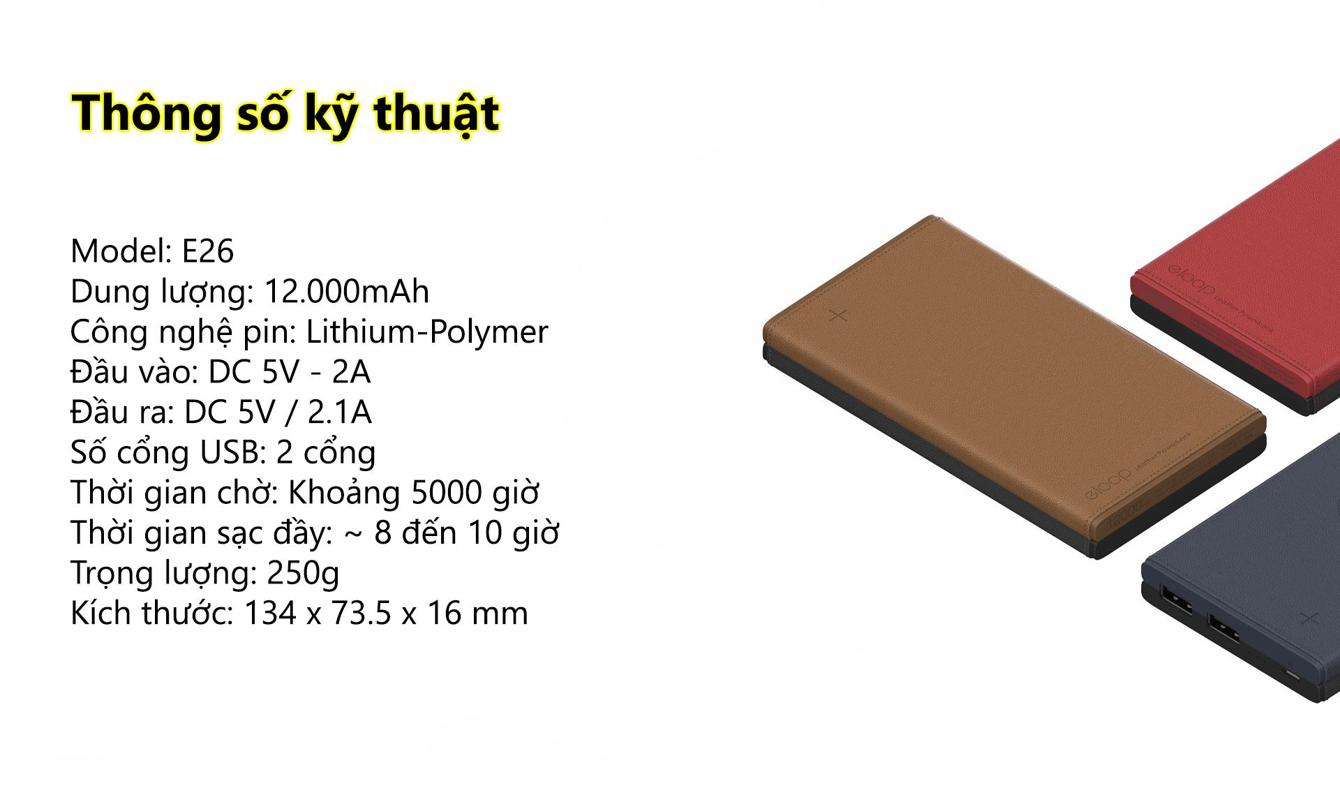 Sạc dự phòng Eloop E26 12000mAh