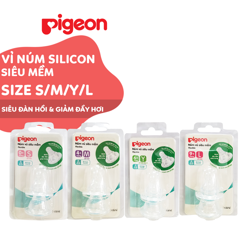 Núm ti Pigeon cổ hẹp silicon size L (2 chiếc)