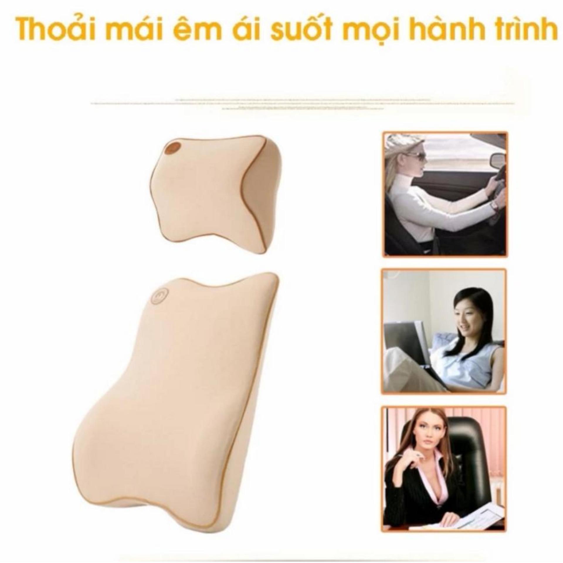 bộ 2 tựa gối và lưng chất liệu cao cấp (kem và đen)