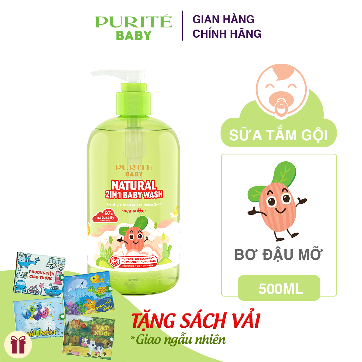 Sữa tắm gội toàn thân cho bé Purité Baby bơ đậu mỡ 500ml