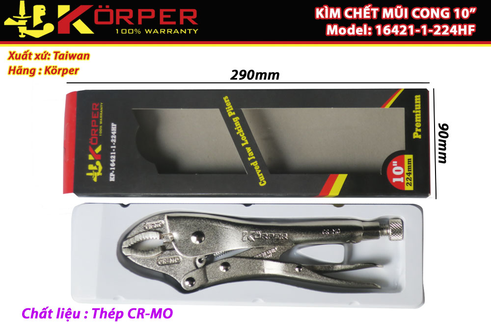 Kìm chết mũi cong 10" Korper KP-16421-1-224