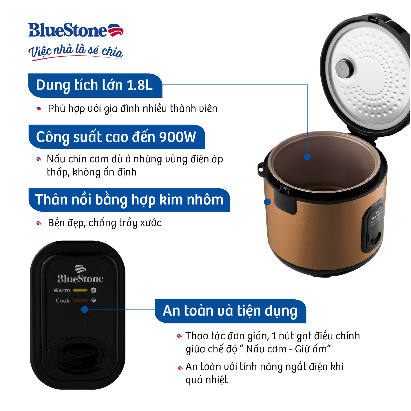 Nồi Cơm Điện BLUESTONE RCB-5561