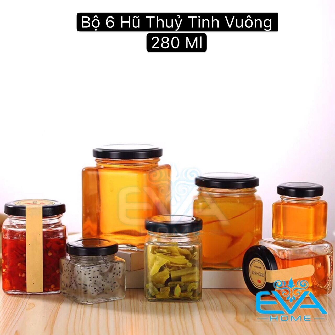BỘ 6 HŨ THỦY TINH VUÔNG NẮP VẶN 280ML