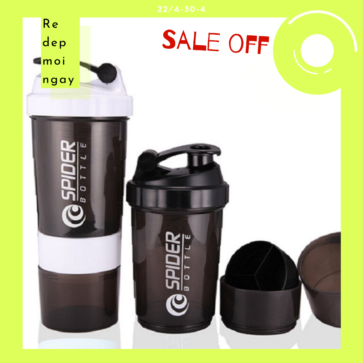 BÌNH LẮC TẬP GYM 3 NGĂN SPIDER 600ML