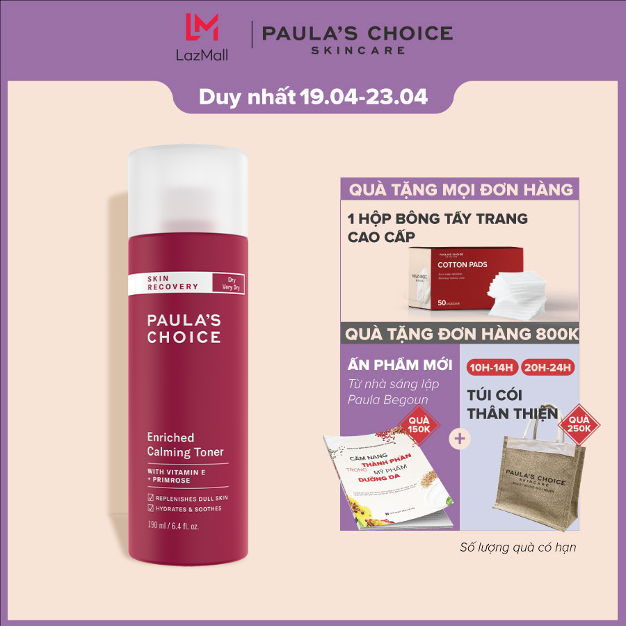 Nước hoa hồng phục hồi độ ẩm Paula's Choice Skin Recovery Enriched Calming Toner 190ml