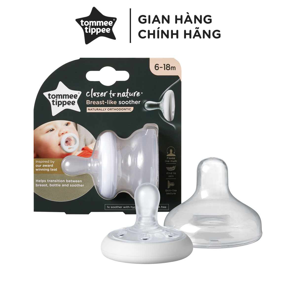 Ty ngậm mô phỏng ty mẹ Tommee Tippee - 6-18 tháng, vỉ 1 cái