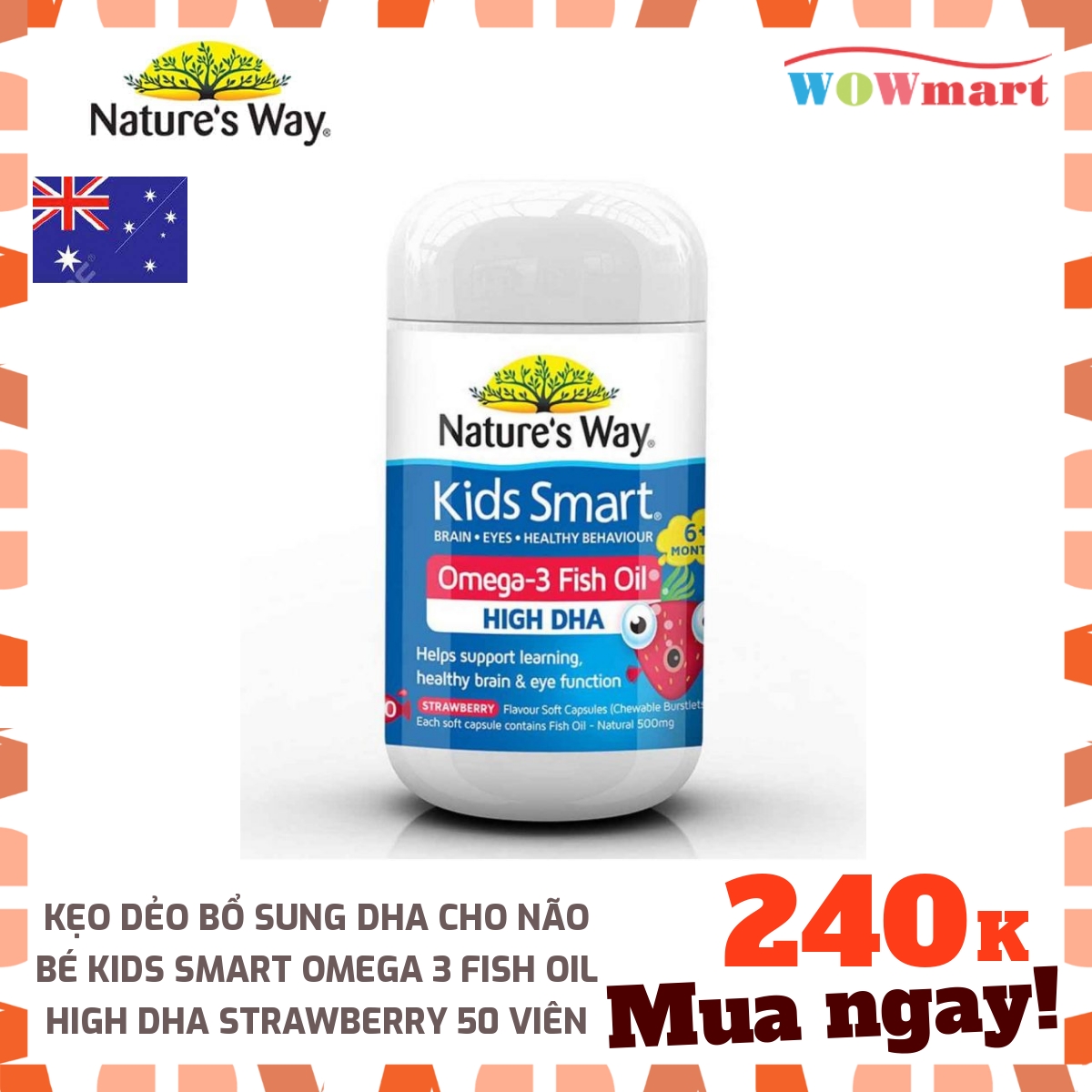 Viên dầu cá Nature's Way Kids Smart Omega 3 Fish Oil Strawberry 50 viên