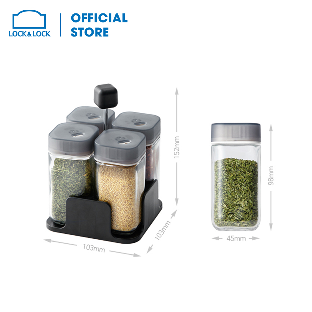 Bộ 4 hũ gia vị thủy tinh hình vuông Lock&Lock LLG696