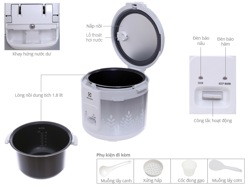Nồi Cơm Điện Electrolux ERC3305 1.8L