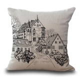 5PCS Buildings Pattern Cotton Linen Pillow Cover Sofa Cushion Throw Pillowcase Home Decor - intl