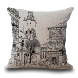 5PCS Buildings Pattern Cotton Linen Pillow Cover Sofa Cushion Throw Pillowcase Home Decor - intl