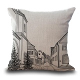 5PCS Buildings Pattern Cotton Linen Pillow Cover Sofa Cushion Throw Pillowcase Home Decor - intl