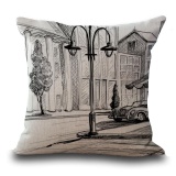 5PCS Buildings Pattern Cotton Linen Pillow Cover Sofa Cushion Throw Pillowcase Home Decor - intl