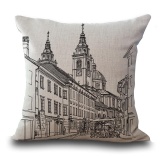 5PCS Buildings Pattern Cotton Linen Pillow Cover Sofa Cushion Throw Pillowcase Home Decor - intl