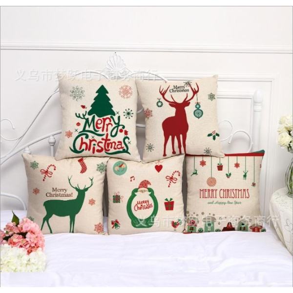 5PCS Chair Cushion Pillowcase Christmas Cotton Linen Pillow Cover Office Decorative - intl