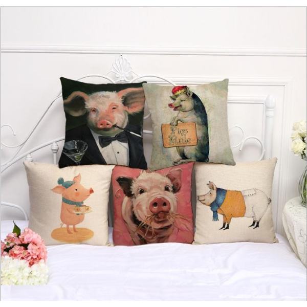 5PCS Pigs Pattern Cotton Linen Cushion Pillow Cover Pillowcase Home Decor - intl