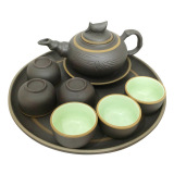 Bộ ấm chén gốm nhỏ Bát Tràng - Khay gốm tròn NNGS 334