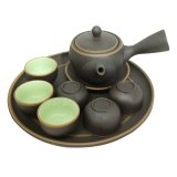Bộ ấm chén gốm nhỏ Bát Tràng - Khay gốm tròn NNGS-335