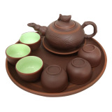 Bộ ấm chén gốm nhỏ Bát Tràng - Khay gốm tròn NNGS-337
