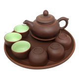 Bộ ấm chén gốm nhỏ Bát Tràng - Khay gốm tròn NNGS-338