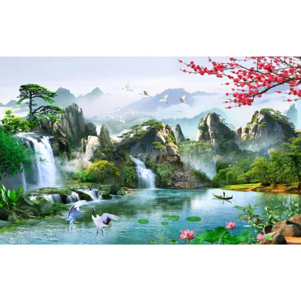 Tranh dán tường phong thủy 3D VTC Tùng hạc diên niên LunaTM-0052 KT 100 x 60 cm