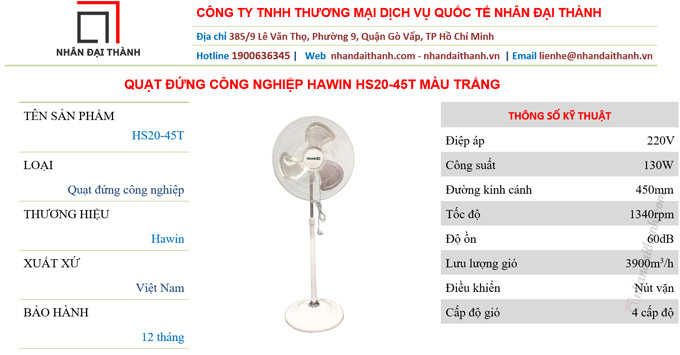 QUẠT ĐỨNG HAWIN HS20-45T