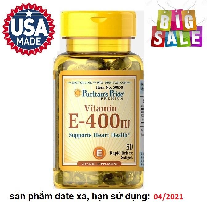 Viên uống chống lão hóa, bảo vệ tim mạch Puritan's Pride Vitamin E 400 IU 50 viên