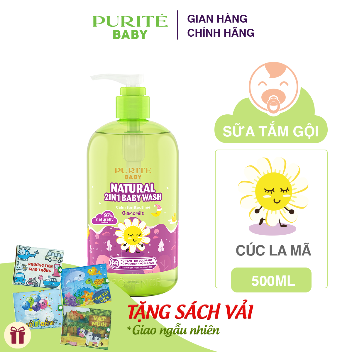 Sữa tắm gội toàn thân cho bé Purité Baby cúc la mã 500ml