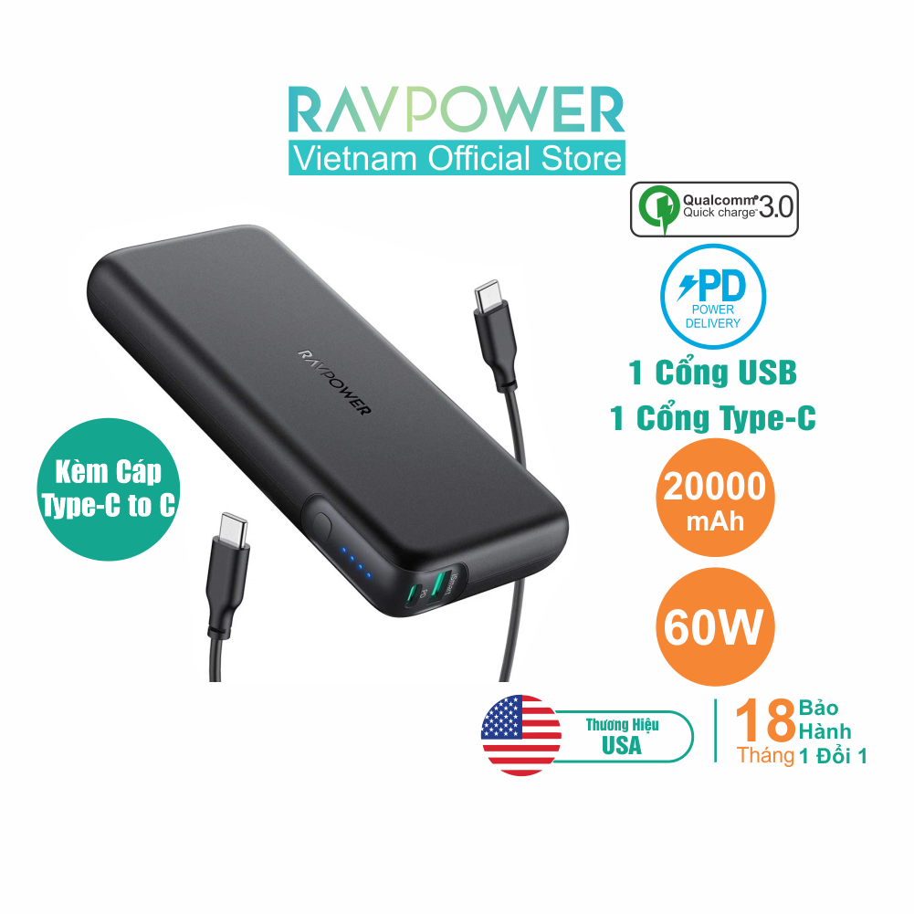 Pin sạc dự phòng RavPower RP-PB201 - 20000mAh