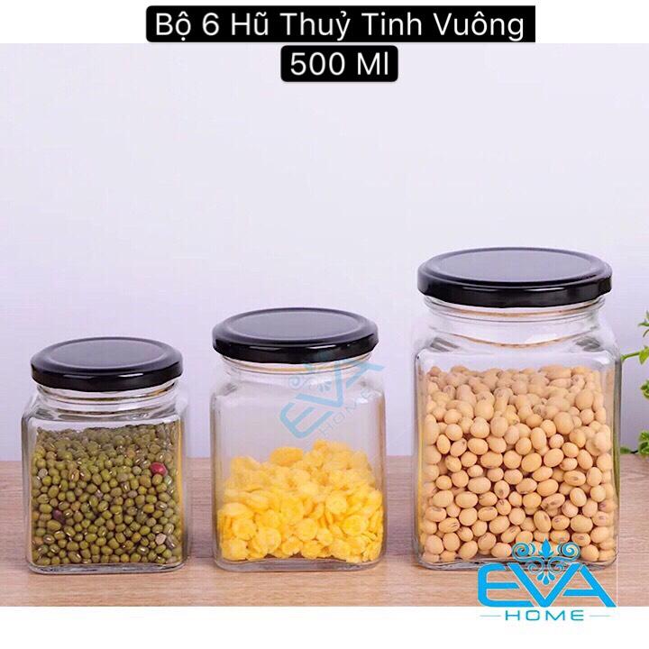BỘ 6 HŨ THỦY TINH VUÔNG NẮP VẶN 500ML
