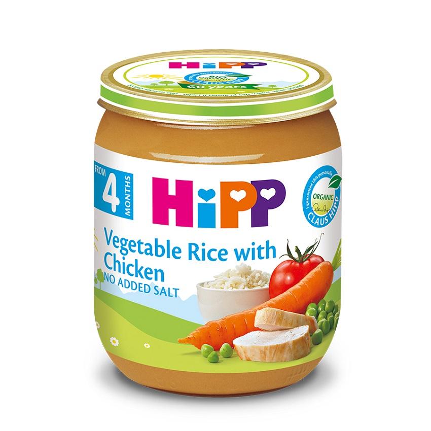 Dinh dưỡng đóng lọ HiPP thịt gà, cơm nhuyễn, rau tổng hợp (125g)