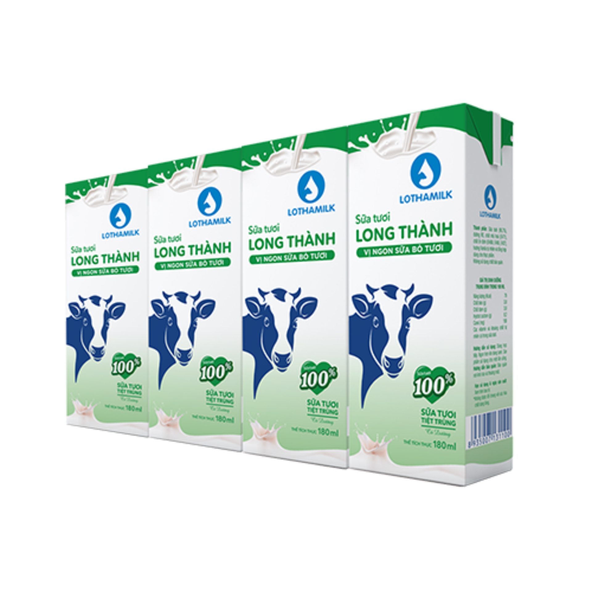 Lốc 4 hộp sữa tươi tiệt trùng có đường Long Thành Lothamilk 180ml