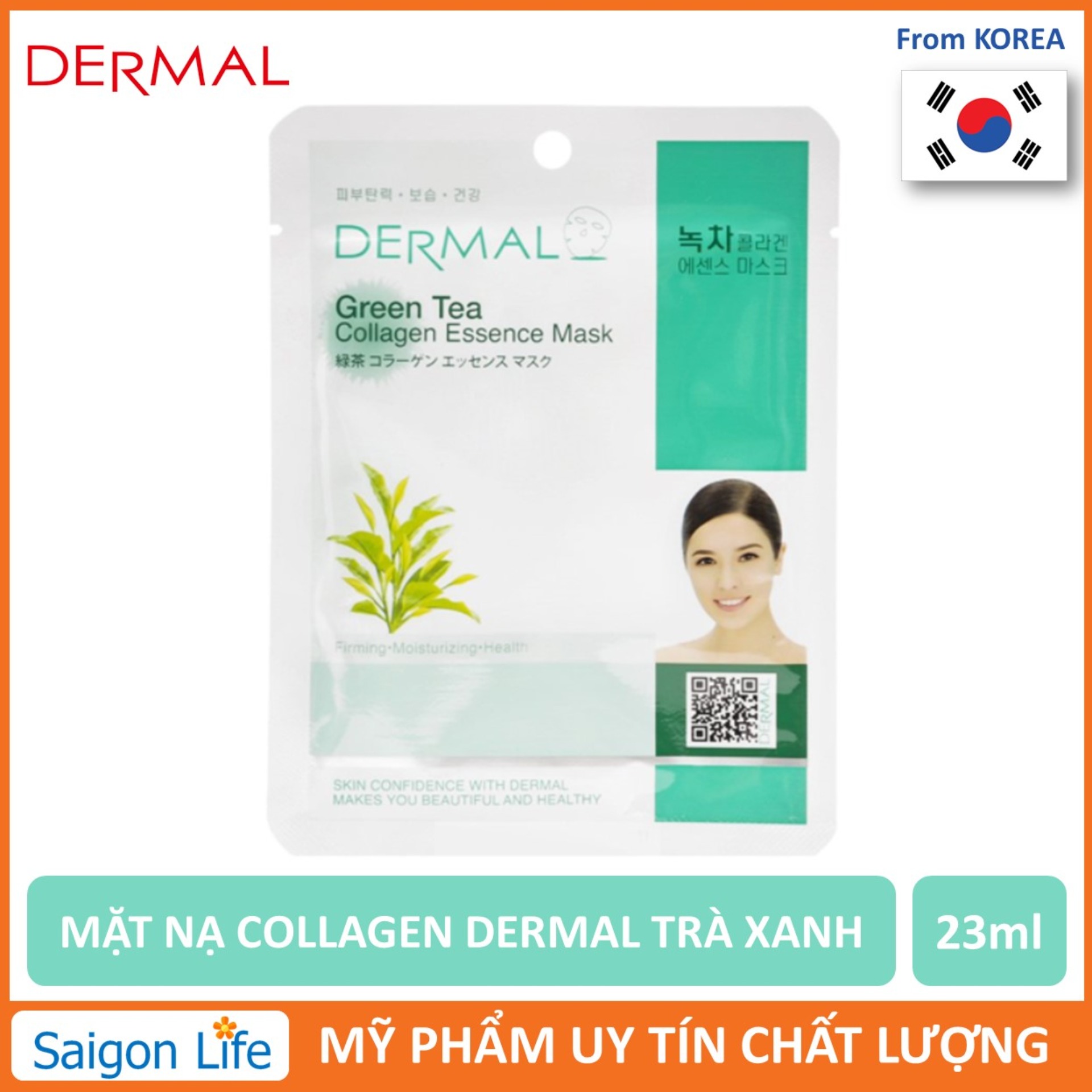 Mặt nạ chiết xuất trà xanh Dermal Green Tea Collagen Essence Mask 23G