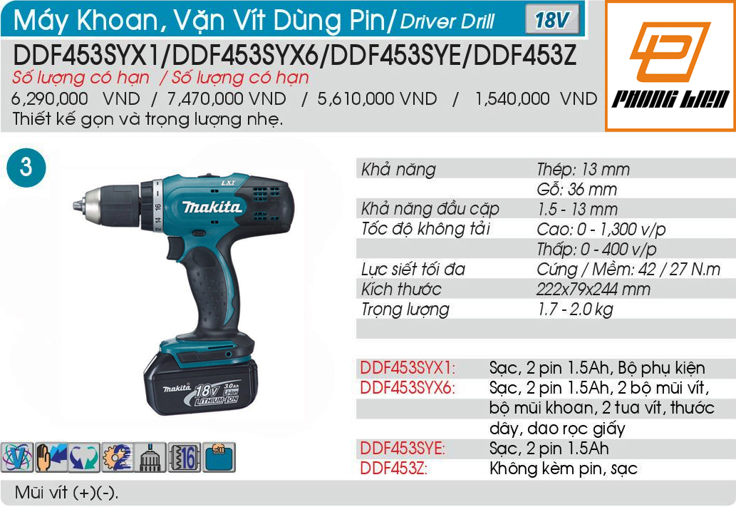 MÁY KHOAN VẶN VÍT MAKITA DDF453SFX7
