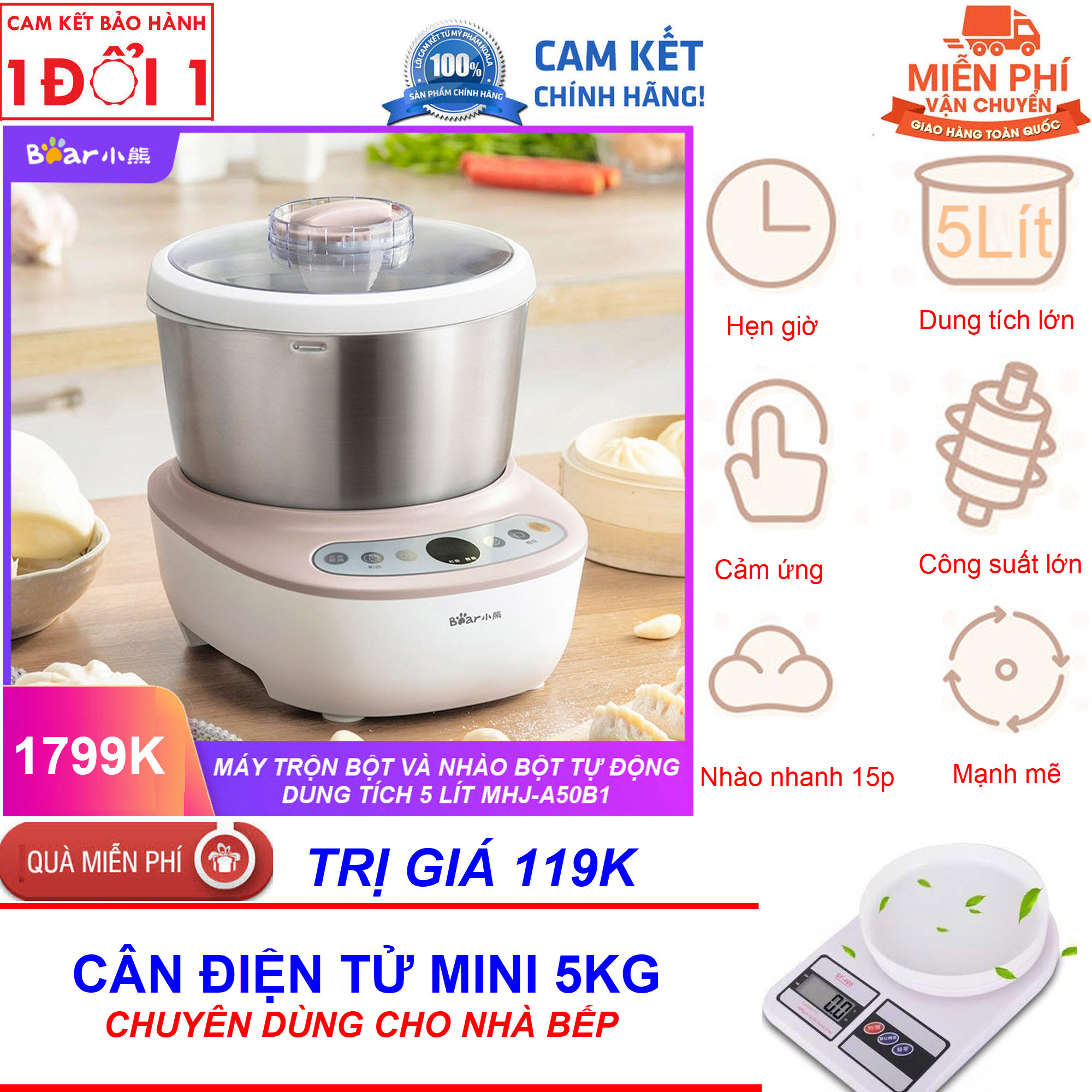 Máy nhồi bột Bear HMJ-A50B1