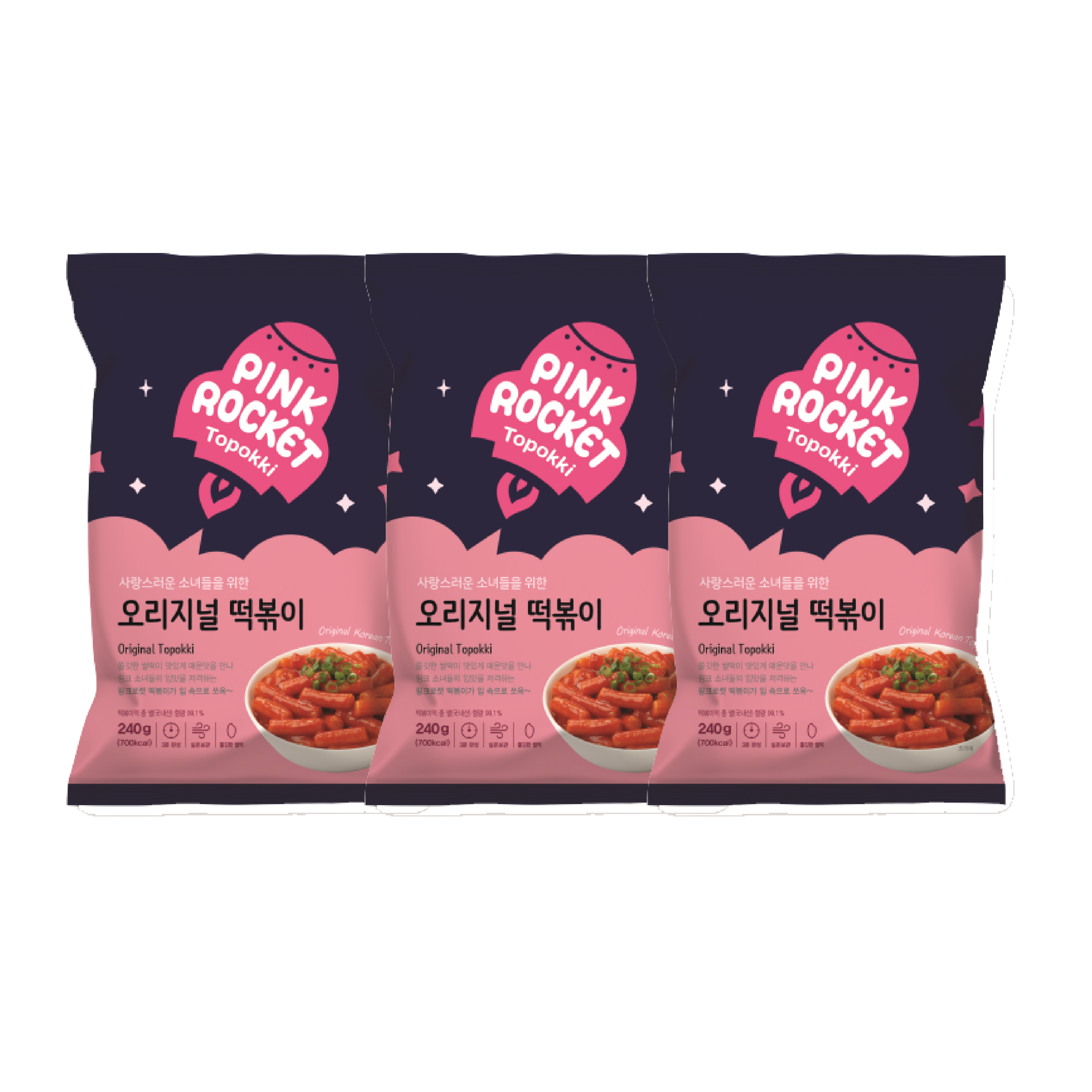 Bánh gạo Pink Rocket Topokki truyền thống 240g combo 3 gói