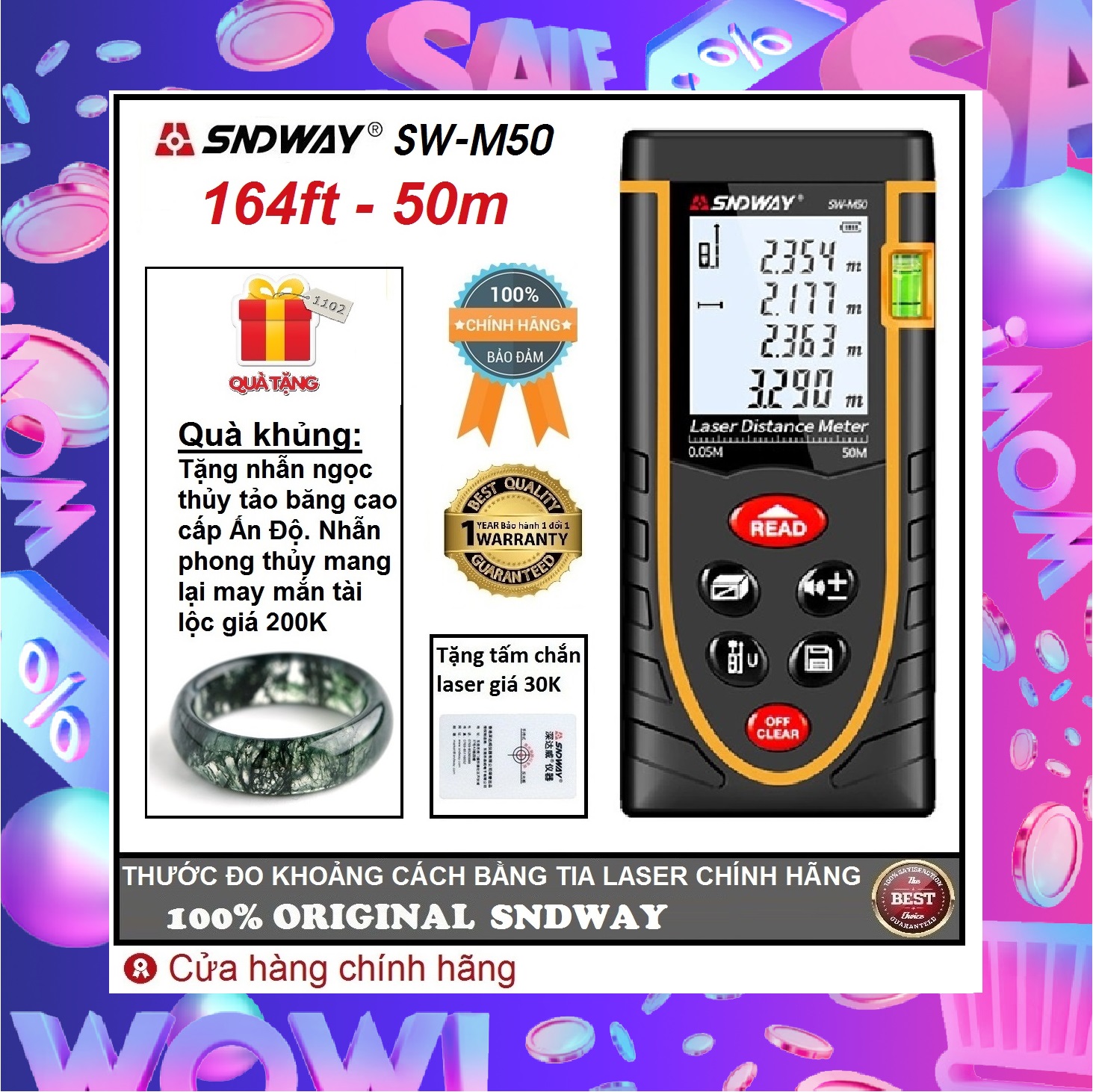 THƯỚC ĐO KHOẢNG CÁCH BẰNG TIA LASER SNDWAY SW-M50