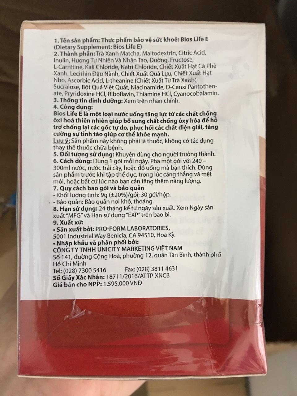 Nước uống tăng lực Unicity Bios Life E